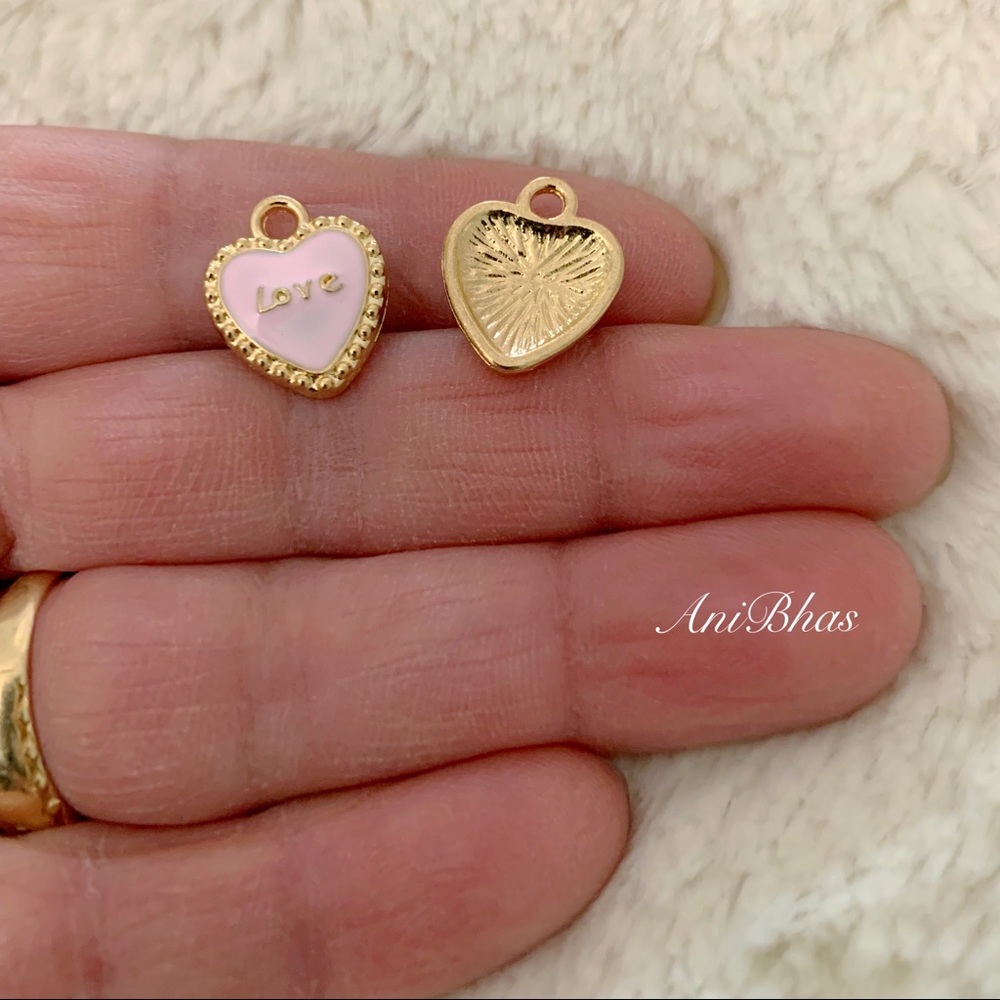 2 Pink Enamel Heart Charms